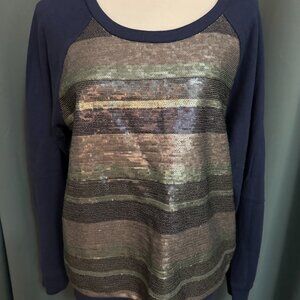 Victoria’s Secret Navy Sequin Front Sweatshirt Women’s Large Raglan Pullover